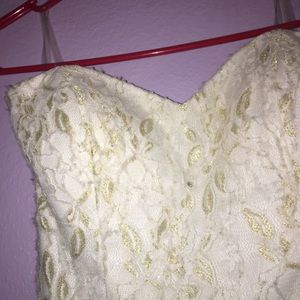 White & Gold Lace Strapless HoCo Dress